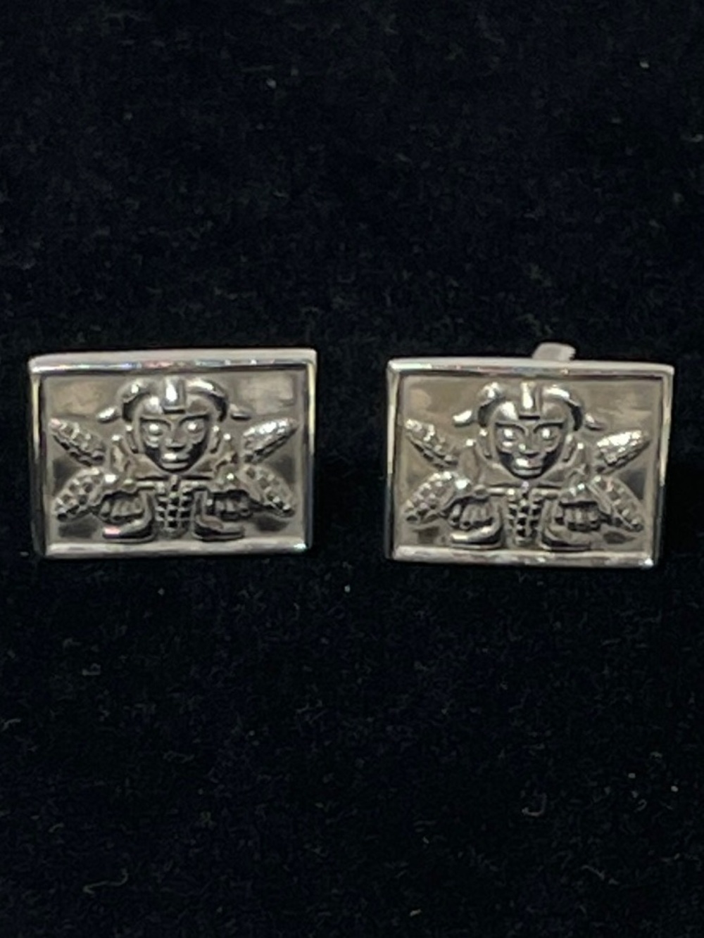 925 Sterling Silver Vintage Los Castillo Aztec Mayan Warrior Cufflinks 11.92g